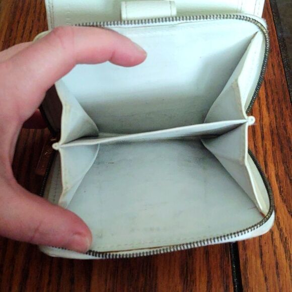 Celine Blue Signature Suede White Leather Wallet Zipper Change Pouch Snap - Picture 9 of 9